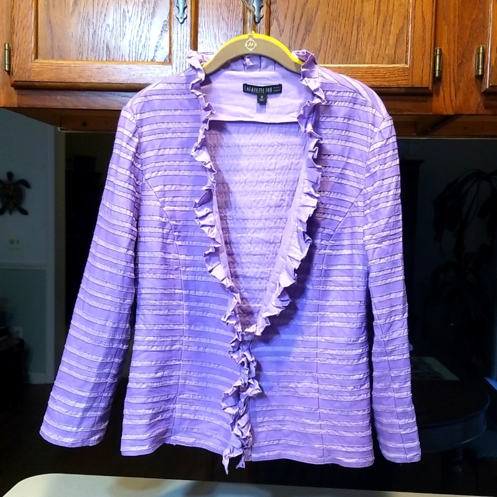 Lafayette 148. Leather and linen. Size 14. Purple.